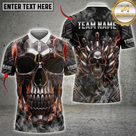 Maxcorners Bowling Dark Violet Skull Mechanical Gear Dartboard Multicolor Customized Name, Team Name 3D Shirts ( 4 Colors )