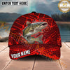 Maxcorners Fishing Red Geometric Splash Pattern Personalized Name 3D Cap (12 Fish Species)