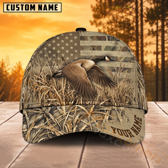 Maxcorners Duck Hunting Marsh American Flag Camo Personalized Name 3D Cap