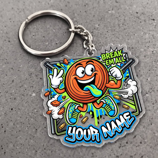 Maxcorners Clay Shooting Funny Cartoon Break Em Clay Target Customized Name 3D Keychain And Ornament