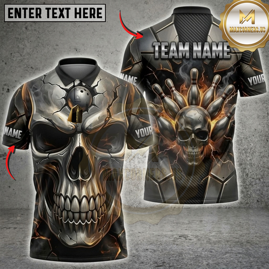 Maxcorners Bowling Bronze Metallic Skull Mechanical Gear Dartboard Multicolor Customized Name, Team Name 3D Shirts ( 4 Colors )