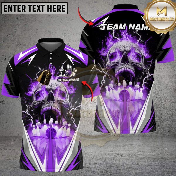Maxcorners Bowling Flaming Skull Strike Multicolor Customized Name, Team Name 3D Shirts