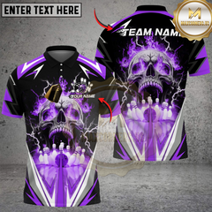 Maxcorners Bowling Flaming Skull Strike Multicolor Customized Name, Team Name 3D Shirts
