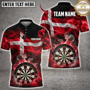 Maxcorners Darts Denmark Flag Flame Dartboard Personalized Name 3D Unisex Shirt