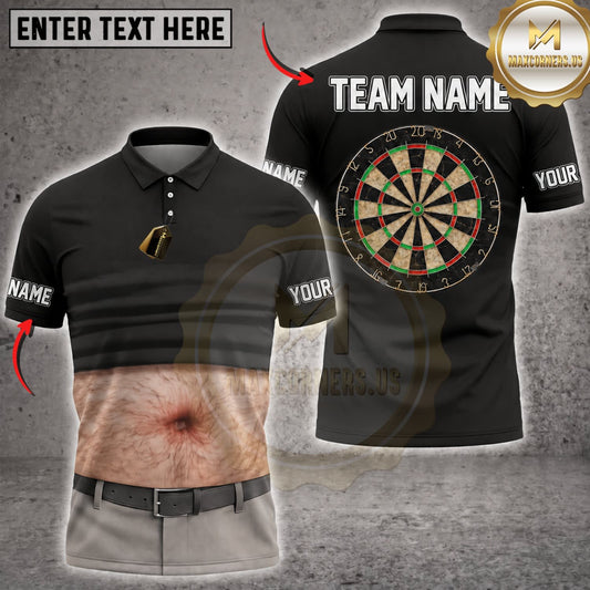 Maxcorners Darts Funny Fake Abs Black Polo Classic Dartboard Personalized Name 3D Unisex Shirt