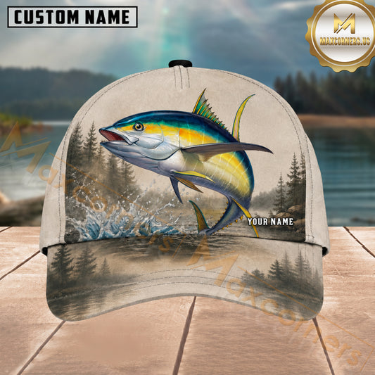 Maxcorners Fishing Vintage Lake Scene Personalized 3D Cap