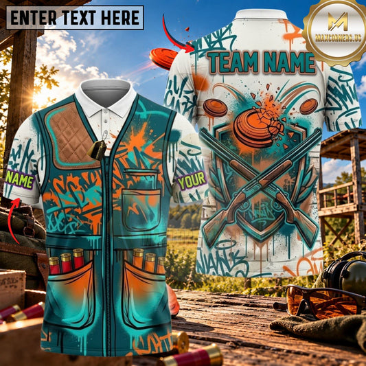 Maxcorners Clay Shooting Graffiti Crossed Shotgun Target Multicolor Customized Name Team Name 3D Shirts (4 Colors)