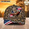 Maxcorners Hunting Wildlife Woodland Camo Ripped American Flag Personalized Name 3D Cap