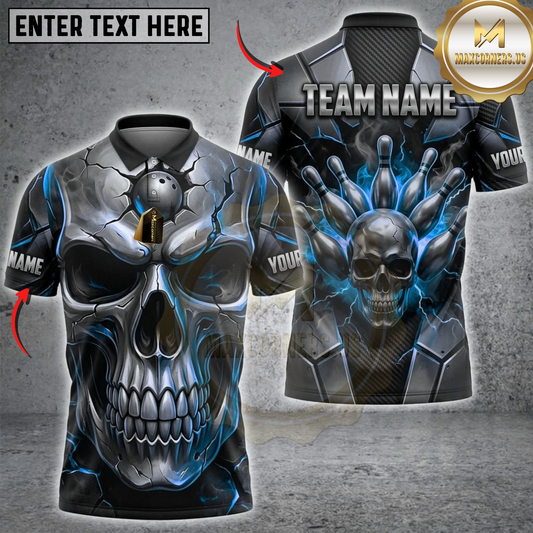 Maxcorners Bowling Bronze Metallic Skull Mechanical Gear Dartboard Multicolor Customized Name, Team Name 3D Shirts ( 4 Colors )