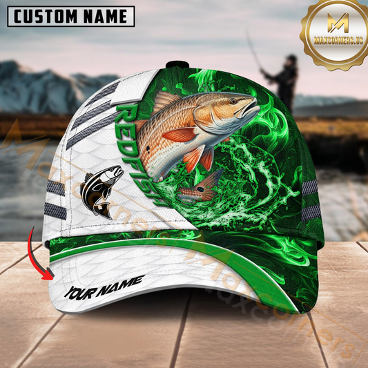 Maxcorners Fishing White Green Lava Sport Personalized Name Classic 3D Cap Personalized Cap (13 Breeds)