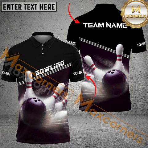 Maxcorners Basic Bowling Jersey Multicolor Option Customized Name, Team Name 3D Polo Shirt