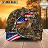 Maxcorners Hunting Wildlife Woodland Camo Ripped American Flag Personalized Name 3D Cap
