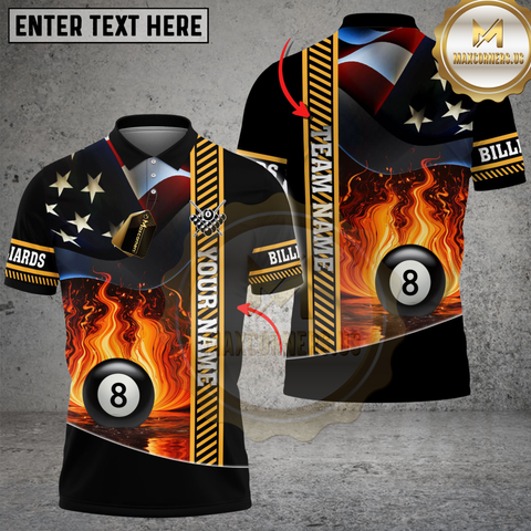 Maxcorners Billiards Fire Flag Fusion Personalized Name 3D Unisex Shirt
