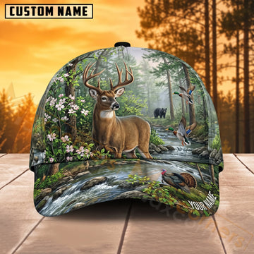 Maxcorners Deer Hunting Green Forest Creek Personalized Name 3D Cap