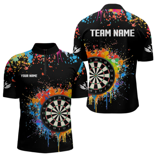 Maxcorners Funny Dartboard Colorful Paint Splash Custom Dart Shirts For Men, Darts Team Jerseys |Black LM1805