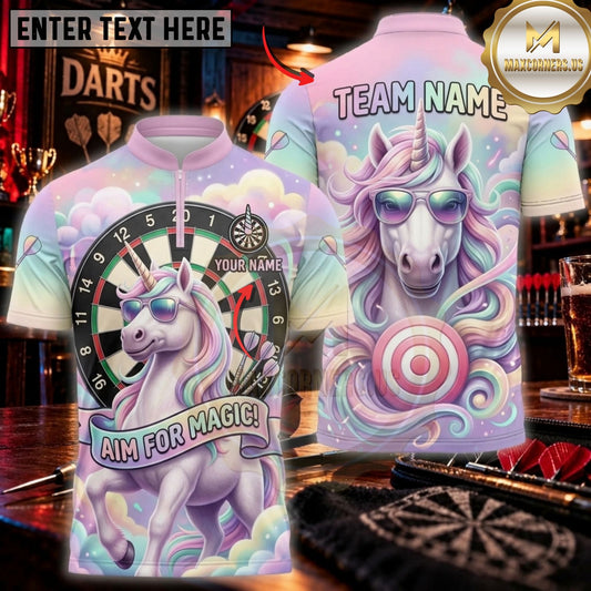 Maxcorners Darts & Colorful Unicorn Dartboard Fantasy Graphic Customized Name, Team Name 3D Shirts