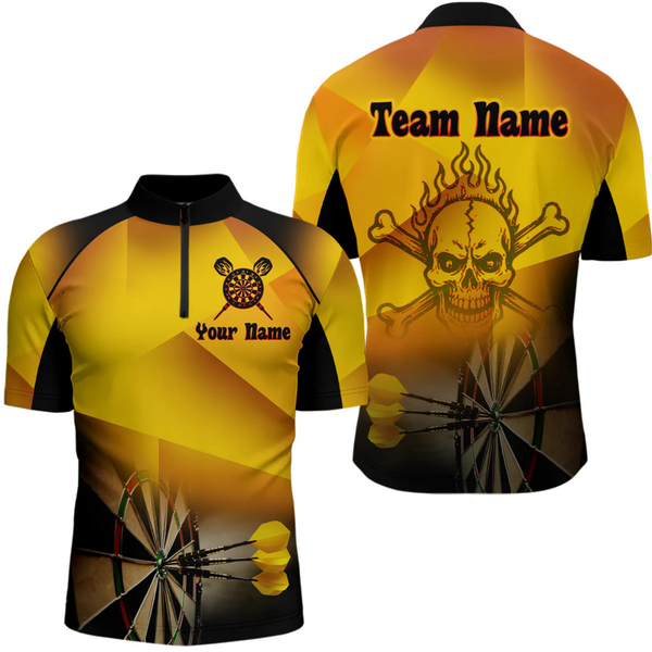 Maxcorners Men's Personalized Dart Shirts With Fire Skull And Yellow Darts Theme LM1605