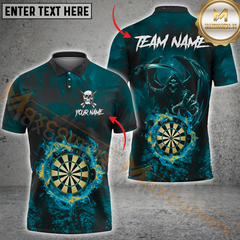 Maxcorners Skull Fire Flame Darts Jersey Multicolor Option Personalized Name, Team Name 3D Polo Shirt