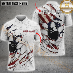 Maxcorners Bowling Splatter Stars US Flag Customized Name, Team Name 3D Unisex Shirt