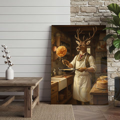 Maxcorners Deer Playing Poker with Friends in Cabin Bar Wrapped Canvas