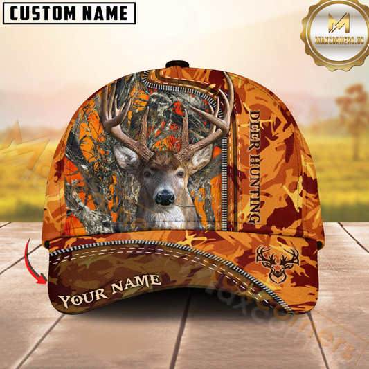 Maxcorners Deer Hunting Camo Forest Zip Design Personalized Hat 3D Printed Multicolor | Orange