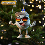 Maxcorners Cool Golf Ball Character Peace Sign Flaming Shades Personalized Name Christmas Ornament 2D Flat