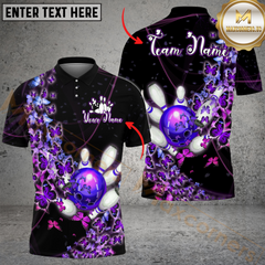 Maxcorners Bowling Butterfly Floral Strike Multicolor Customized Name, Team Name 3D Polo Shirt