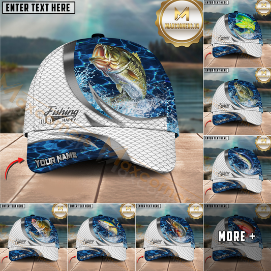 Maxcorners Fishing Water Splash Scale Pattern Personalized Classic Cap (12 Fish Species)