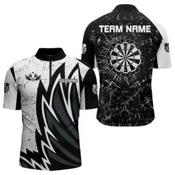 Maxcorners Personalized Black White Break Glass Dart Shirts For Men Custom Wings Dart Jersey Polo & 1/4 Zip LM184