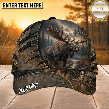 Maxcorners Moose Hunting Forest Badge Personalized 3D Cap