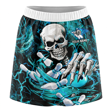 Maxcorners Bowling Skull Skeleton Blue Flame Personalized 3D Skirts With Shorts