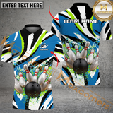 Maxcorners Bowling Ball & Pins Ink Color Multicolor Option Customized Name, Team Name 3D Polo Shirt