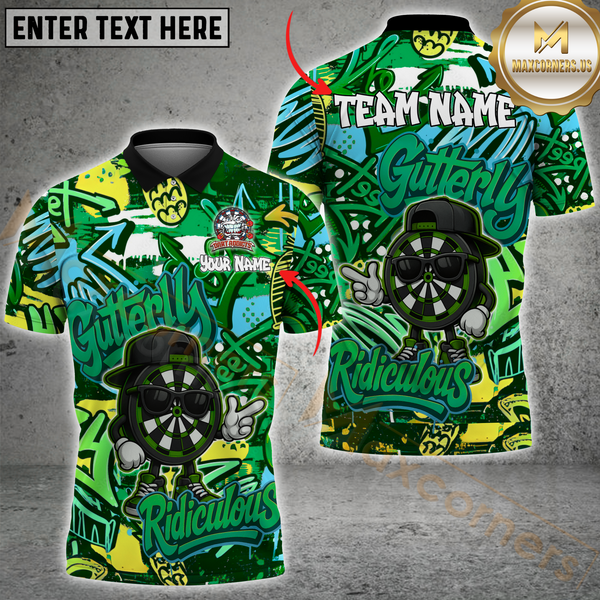 Maxcorners Darts Graffiti Funny Gutterly Ridiculous Multicolor Personalized Name, Team Name 3D Polo Shirt
