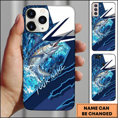 Maxcorners Marlin Dynamic Lightning Slash Blue White Sport Design Personalized Name Phone Case