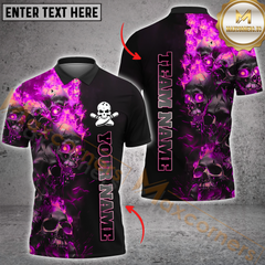 Maxcorners Fiery Skull Bowling Jersey Multicolor Options Personalized Name, Team Name 3D Polo Shirt
