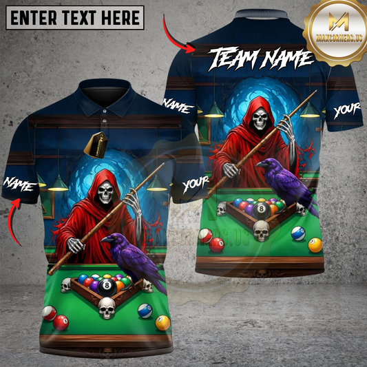 Maxcorners Grim Reaper Raven Crow Billiards Personalized Name 3D Unisex Shirt