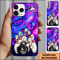 Maxcorners Bowling Neon Angry Ball Pins Personalized Name Phone Case