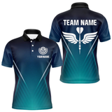 Maxcorners Men's Custom Darts Shirt - Crimson Wings Dart Arrrow With Gradient Blue Pattern LM2404