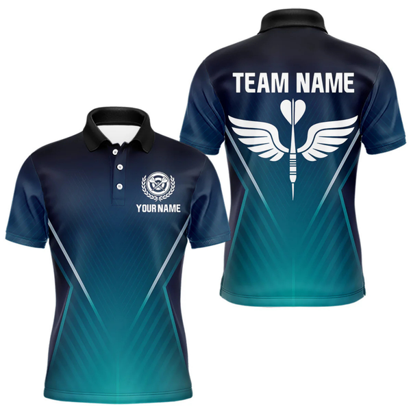 Maxcorners Men's Custom Darts Shirt - Crimson Wings Dart Arrrow With Gradient Blue Pattern LM2404