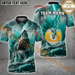 Maxcorners Ball 9 Shark and Lightning Billiard Jersey Multicolor Option Customized Name, Team Name 3D Polo Shirt