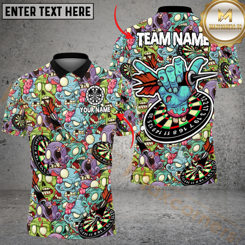 Maxcorners Darts Zombie Customized Name, Team Name 3D Polo Shirt