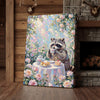 Maxcorners Raccoon Drinking Tea with Desserts Floral Pastel Art Canvas Wall Art