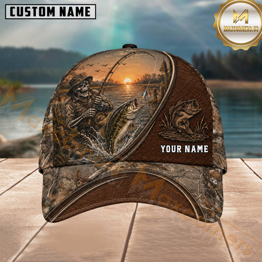 Maxcorners Fishing Skull Angler Sunset Lake Bass Personalized 3D Cap