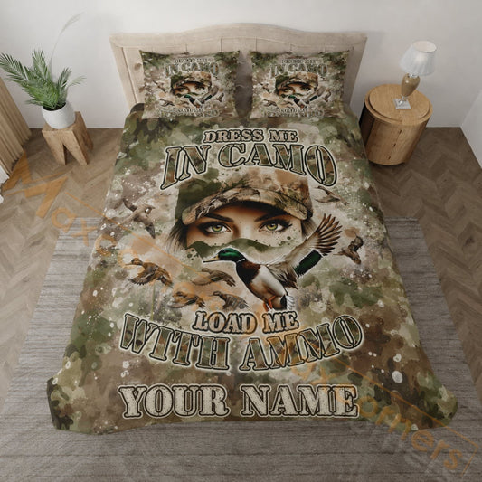 Maxcorners Hunting Deer Buck Forest Camo Design Bedding Set 3D Print Custom Name