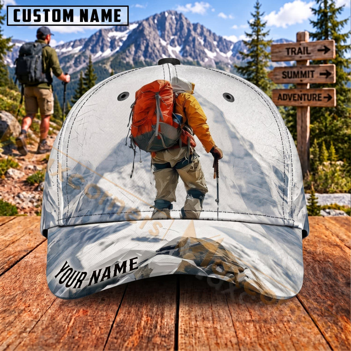 Maxcorners Hiking Snow Mountain Backpacker Adventure Personalized Name 3D Cap