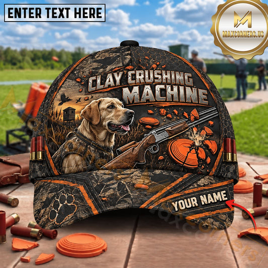 Maxcorners Clay Crushing Machine Labrador Shotgun Trap Shooting Personalized Name 3D Cap