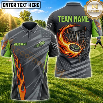 Maxcorners Disc Golf Orange Flame Flying Disc Personalized Name 3D Unisex Shirt