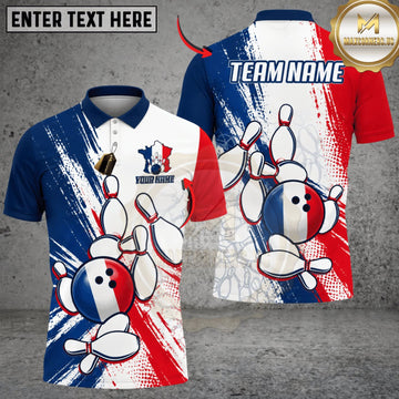 Maxcorners Bowling France Flag Playful Bowling Pins Personalized Name 3D Unisex Shirt