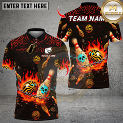 Maxcorners Flame Skull Bowling Design Multicolor Customized Name, Team Name 3D Shirts