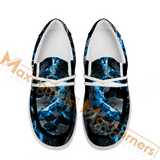 Maxcorners Billiards Ball 8 Blue Dark Materical Personalized Name Canvas Loafer Shoes